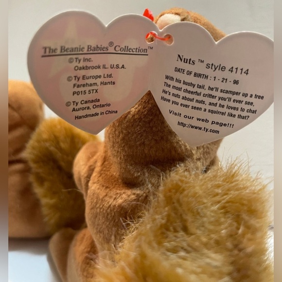 Ty Beanie Babies Nuts The Squirrel PVC Pellets RARE Retired 1996 4th Gen - Picture 6 of 12